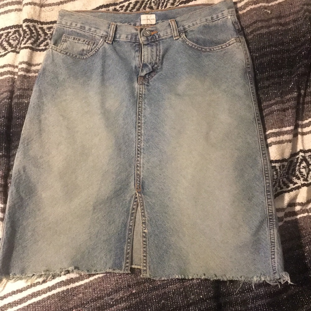 Knee length CALVIN KLEIN distressed denim skirt